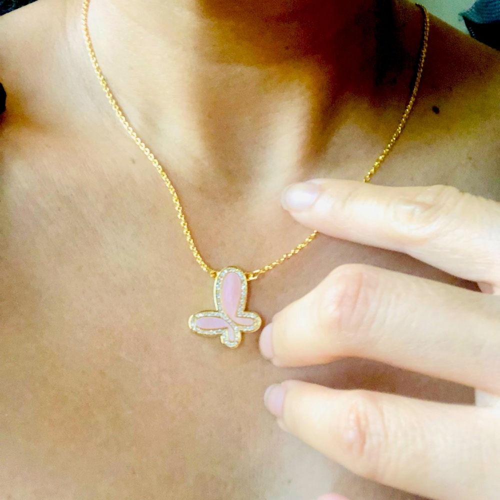 BNEW! Pink Butterfly Stainless Steel Necklace